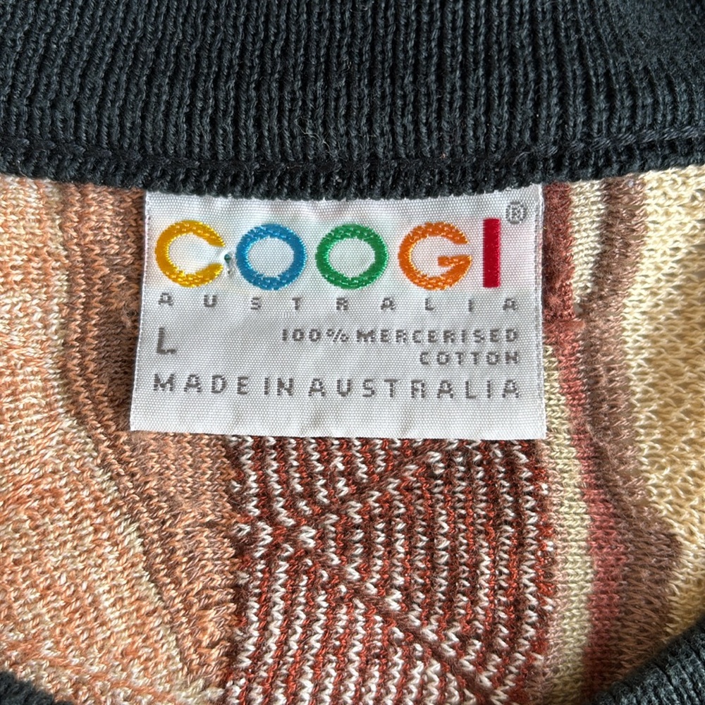 Vintage‎ COOGI Australia Brown Tan 3D Knit Sweater 90’s Cotton Men’s Size Large - Picture 2 of 13